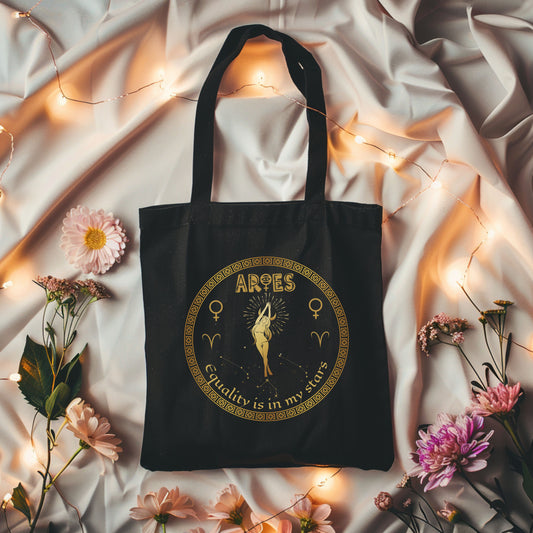 Aries Star Sign Feminist Tote - Black