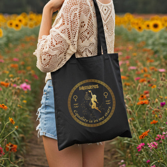 Aquarius Star Sign Feminist Tote - Black